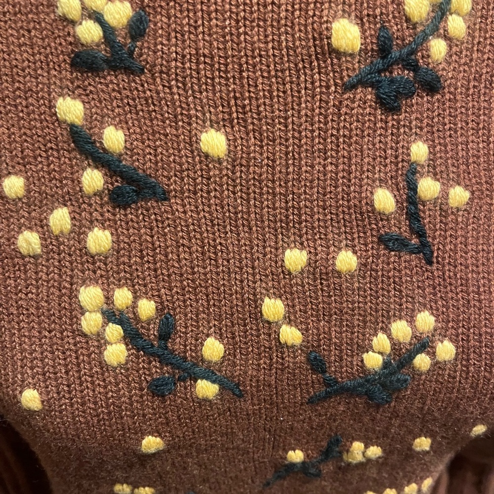 Sezane Brown Knit Sweater with Yellow Floral Embroidery - Picture 6 of 9